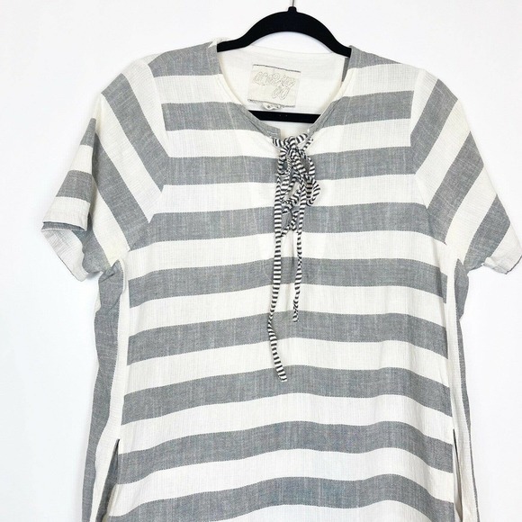 Ace & Jig Striped Lace Up Dress Organic Cotton Pockets Women's Gray White Size L - Picture 4 of 11